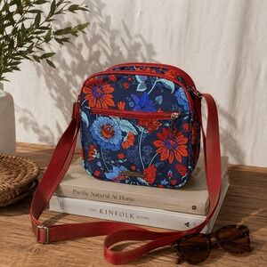 Samantha Brown To-Go Navy Red Floral Paisley Travel Crossbody Bag Adjustable